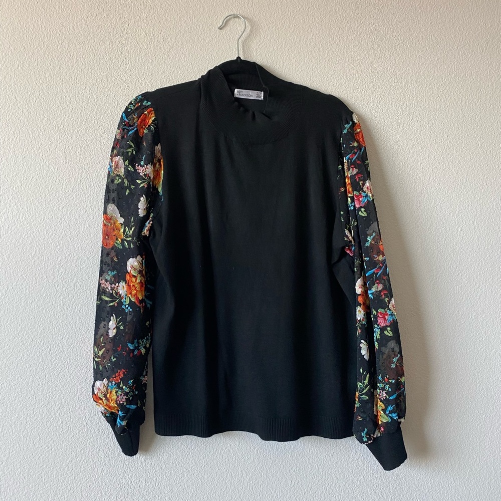 Floral-sleeved sweater